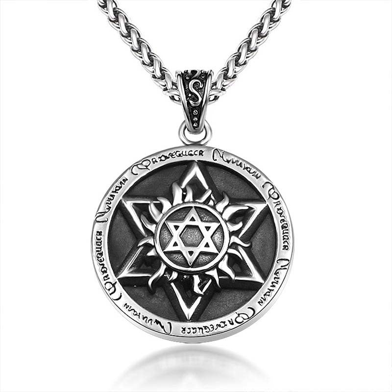 Trendy Retro Hexagram Pendant Necklace for Men - European and American Hip Hop Style Accessories