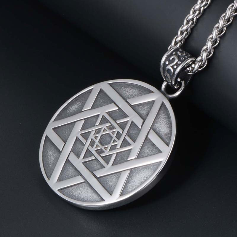 Retro-Inspired Titanium Steel Hexagonal Star Pendant Necklace for Men