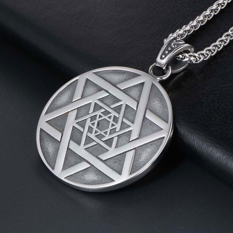 Retro-Inspired Titanium Steel Hexagonal Star Pendant Necklace for Men