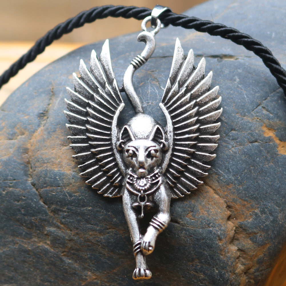 Ancient Egyptian Bastet Cat Necklace with Egyptian Sphinx Pendant - Norse Legacy Collection