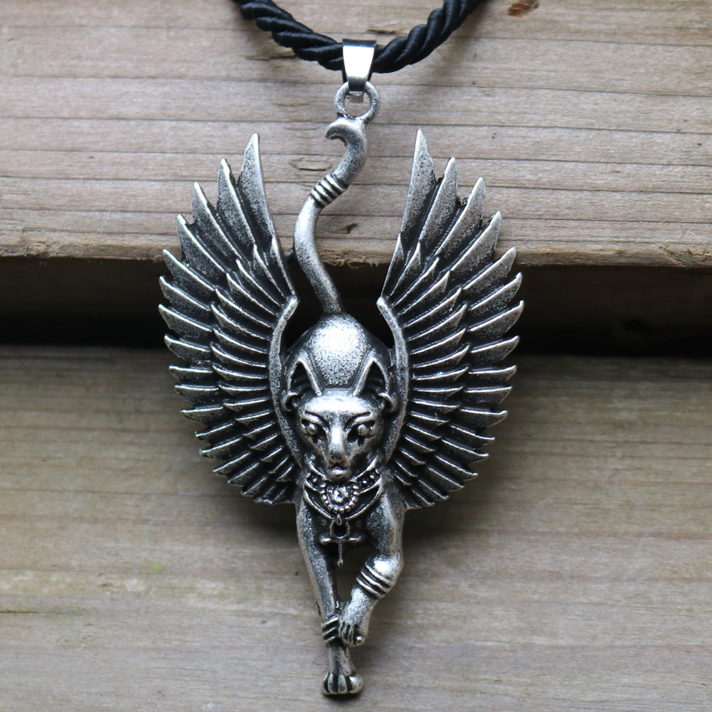 Ancient Egyptian Bastet Cat Necklace with Egyptian Sphinx Pendant - Norse Legacy Collection