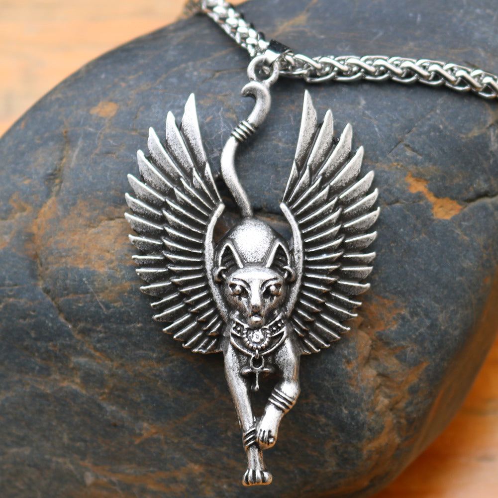 Ancient Egyptian Bastet Cat Necklace with Egyptian Sphinx Pendant - Norse Legacy Collection