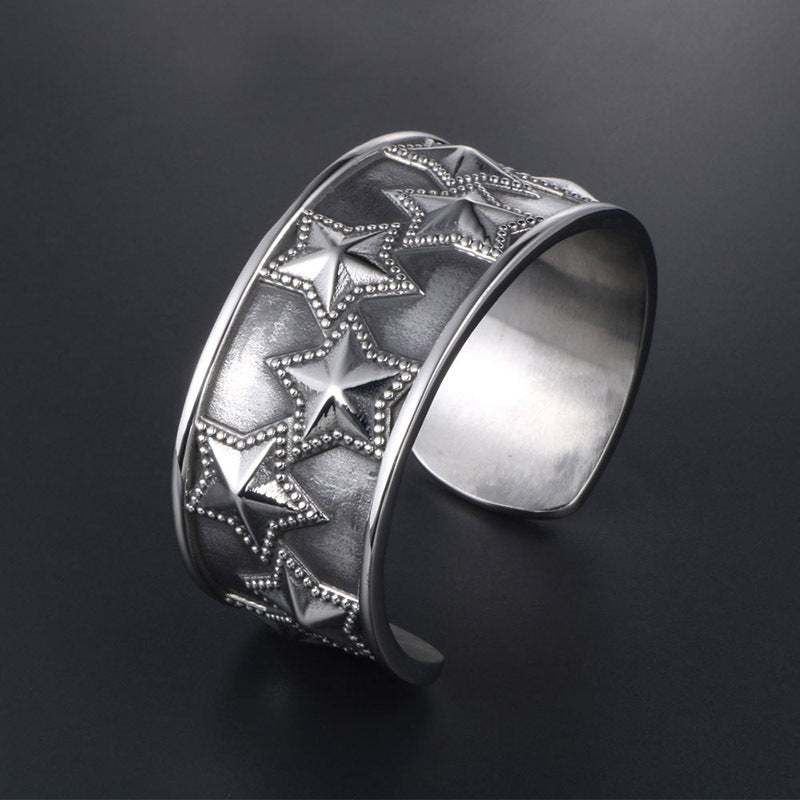 Titanium Steel Pentagram Punk Bracelet for Men - Retro Wide Design