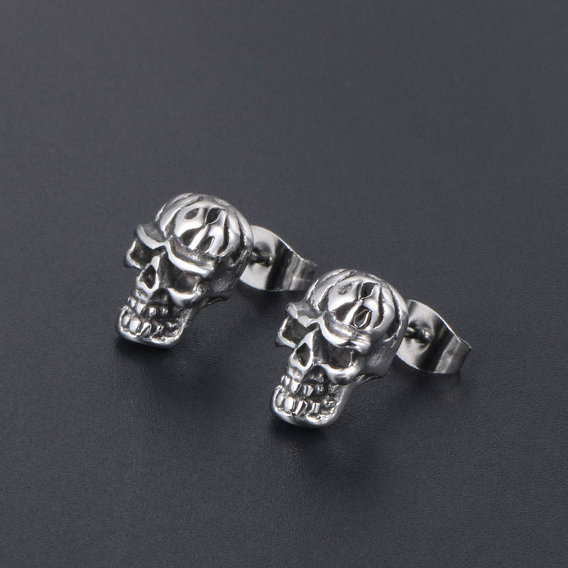 Edgy Titanium Steel Skull Stud Earrings for Men - Stylish Ear Accessories