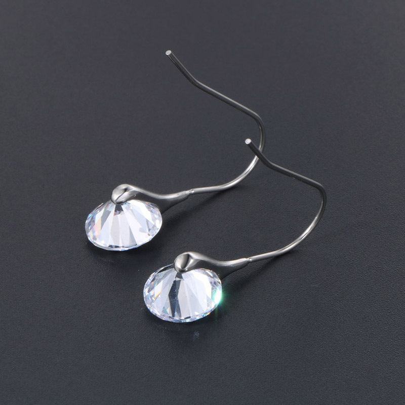 Chic Korean OL Zircon Stud Earrings with Durable Titanium Steel Ear Hooks