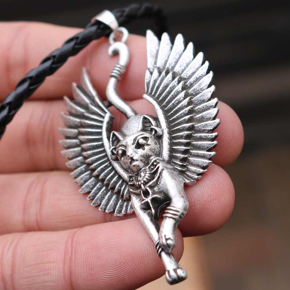 Ancient Egyptian Bastet Cat Necklace with Egyptian Sphinx Pendant - Norse Legacy Collection