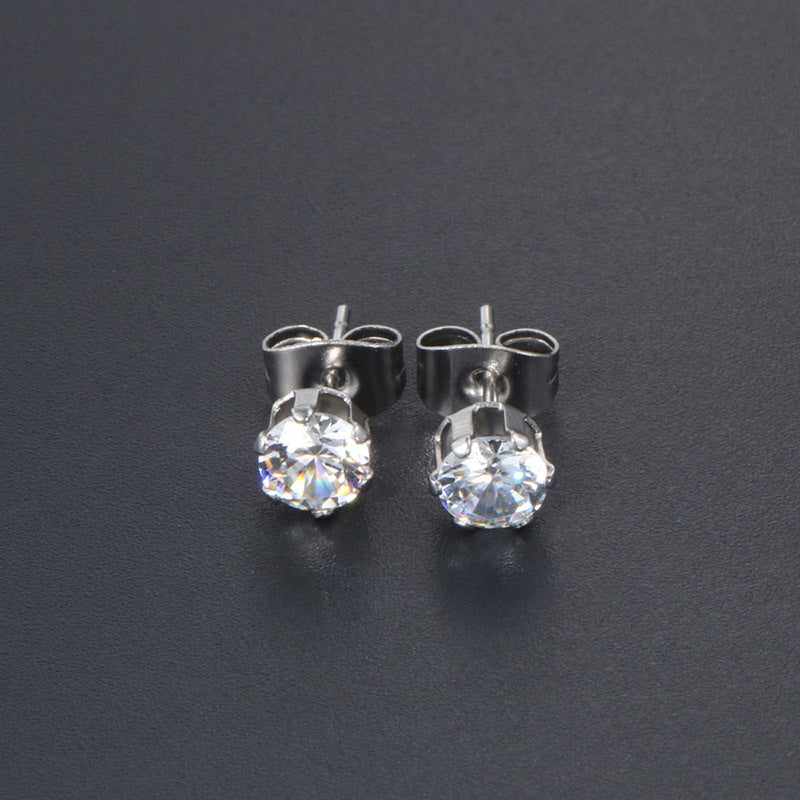 Men's Titanium Steel Zircon Stud Earrings - Elegant Gift for Valentine's Day