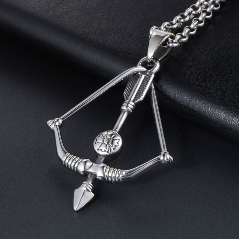 Personalized Retro Titanium Steel Bow and Arrow Necklace Pendant for Men - Japanese and Korean Style Cross Flower Jewelry Wholesale