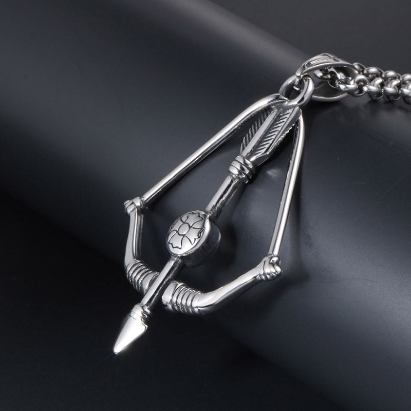 Personalized Retro Titanium Steel Bow and Arrow Necklace Pendant for Men - Japanese and Korean Style Cross Flower Jewelry Wholesale