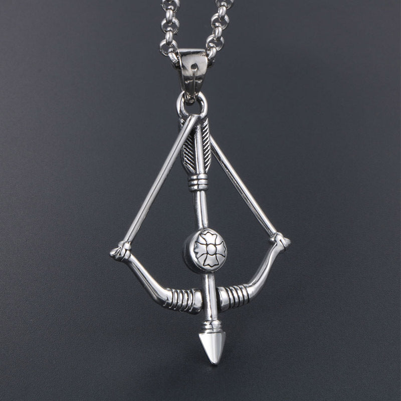 Personalized Retro Titanium Steel Bow and Arrow Necklace Pendant for Men - Japanese and Korean Style Cross Flower Jewelry Wholesale