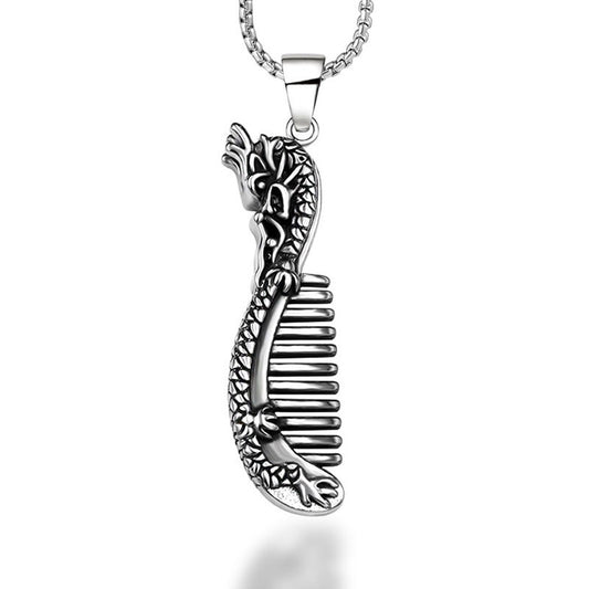 Retro-Inspired Titanium Steel Pendant Necklace for Men - Chinese Style Jewelry with Unique Comb Design