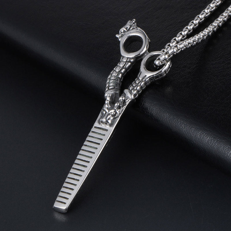 Dragon Scissors Pendant Necklace in Titanium Steel for Men - Stylish European and American Jewelry