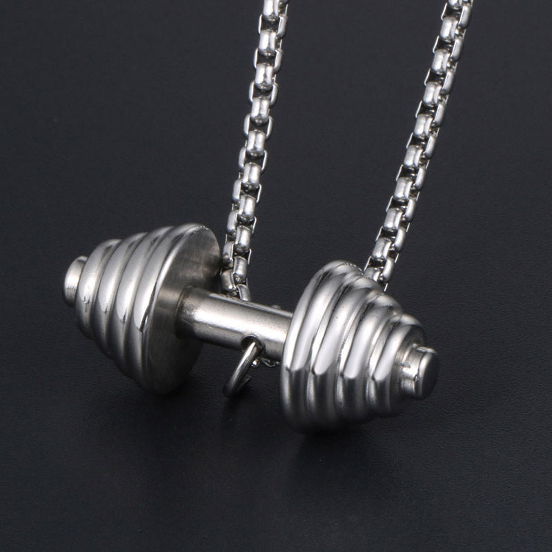 Couples' Gold Dumbbell Necklace - Stylish Titanium Steel Weightlifting Pendant for Men