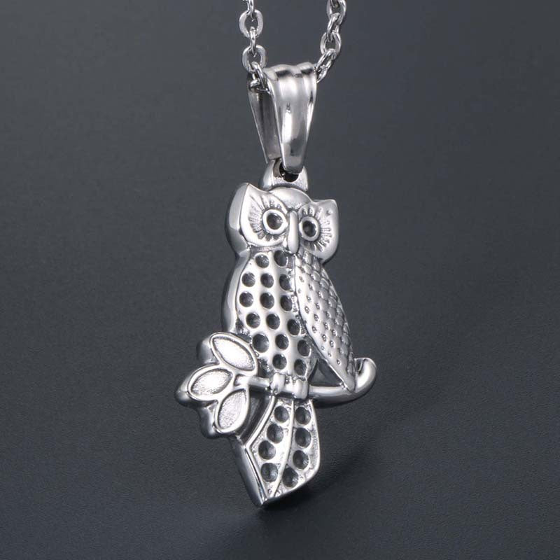 Customizable Titanium Steel Owl Pendant Necklace for Men by Planderful