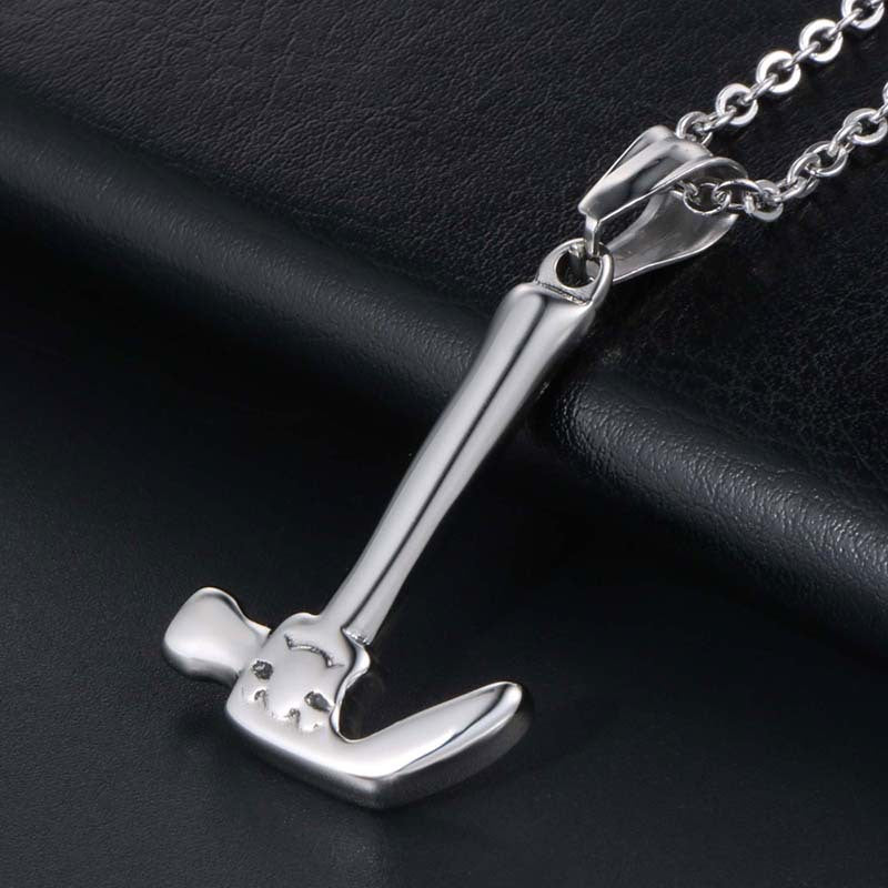 Trendy Mini Hammer Pendant Necklace in Titanium Steel for Men