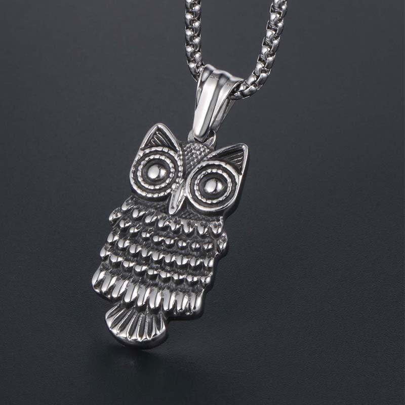 Vintage-Inspired Personalized Big-Eyed Owl Titanium Steel Pendant Necklace for Men