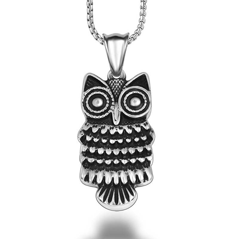 Vintage-Inspired Personalized Big-Eyed Owl Titanium Steel Pendant Necklace for Men