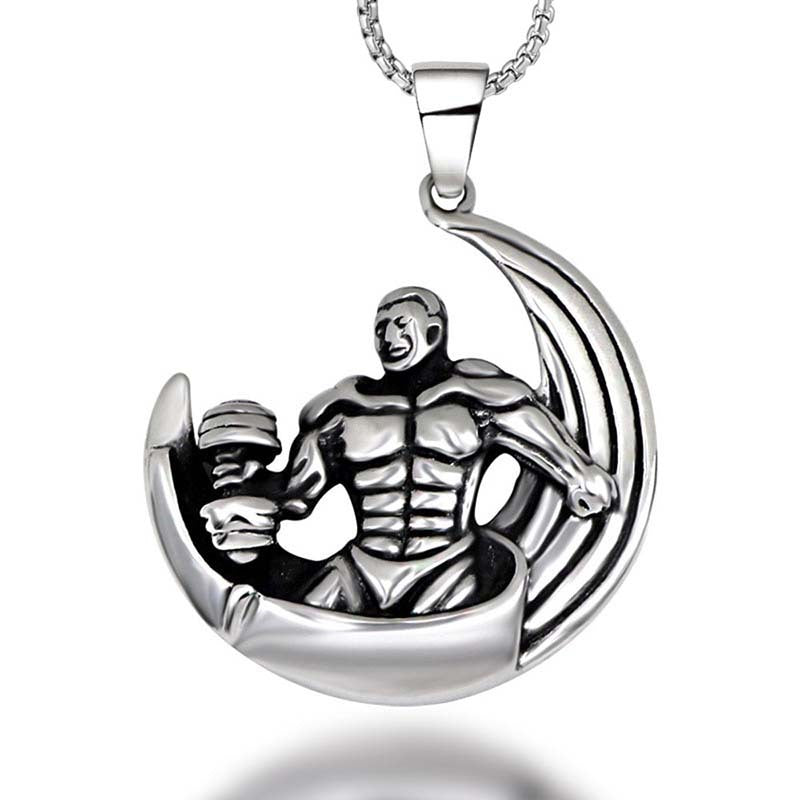 Custom Titanium Steel Hercules Weightlifting Pendant Necklace for Men - Korean Style Wholesale