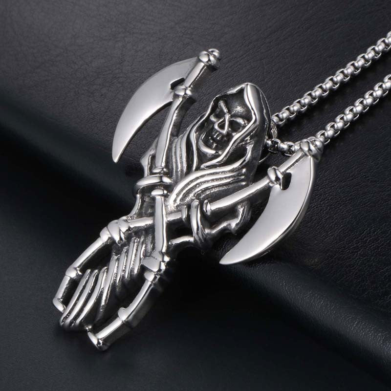 Titanium Steel Skull Reaper Sickle Pendant Necklace for Men - Trendy Accessories