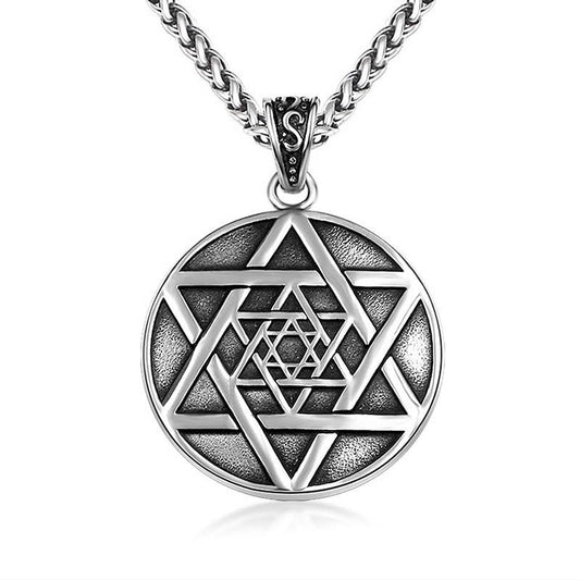 Retro-Inspired Titanium Steel Hexagonal Star Pendant Necklace for Men