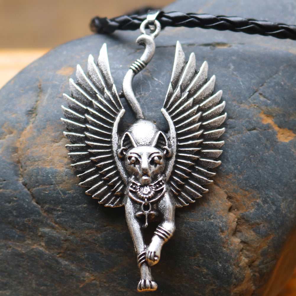 Ancient Egyptian Bastet Cat Necklace with Egyptian Sphinx Pendant - Norse Legacy Collection