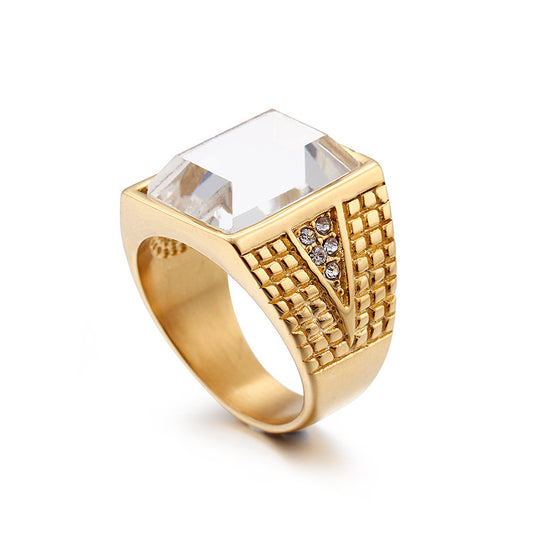 Wholesale Stainless Steel Retro Gemstone Gold Ring for Men - Stylish Domineering Fashion Accessory