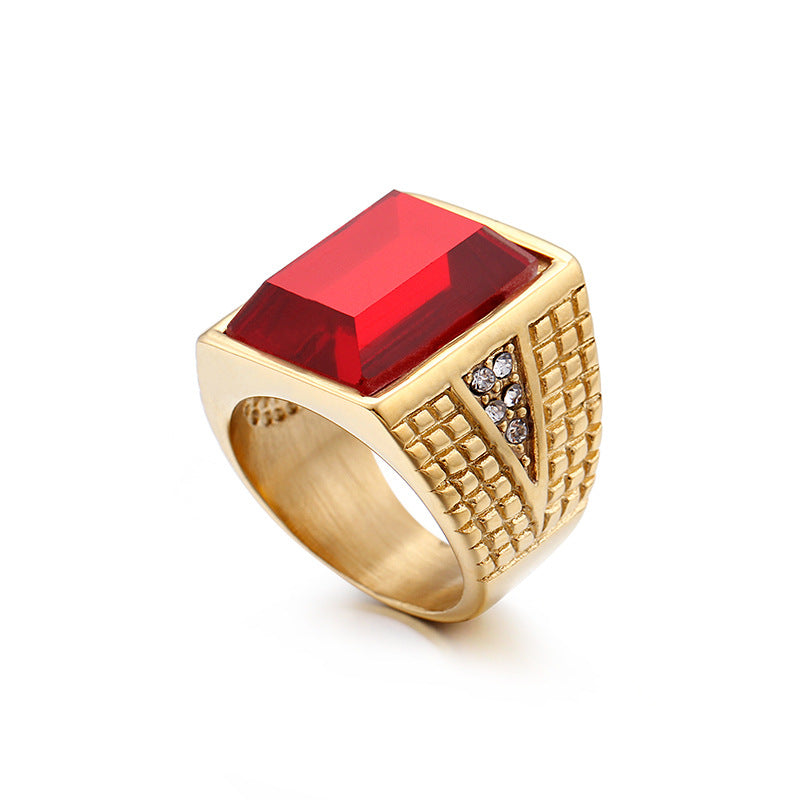 Wholesale Stainless Steel Retro Gemstone Gold Ring for Men - Stylish Domineering Fashion Accessory