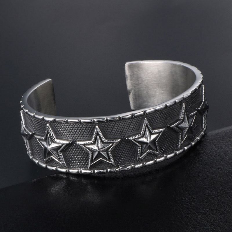 Retro Pentagram Punk Bracelet for Men - Trendy Wide Version with Personalized Flair