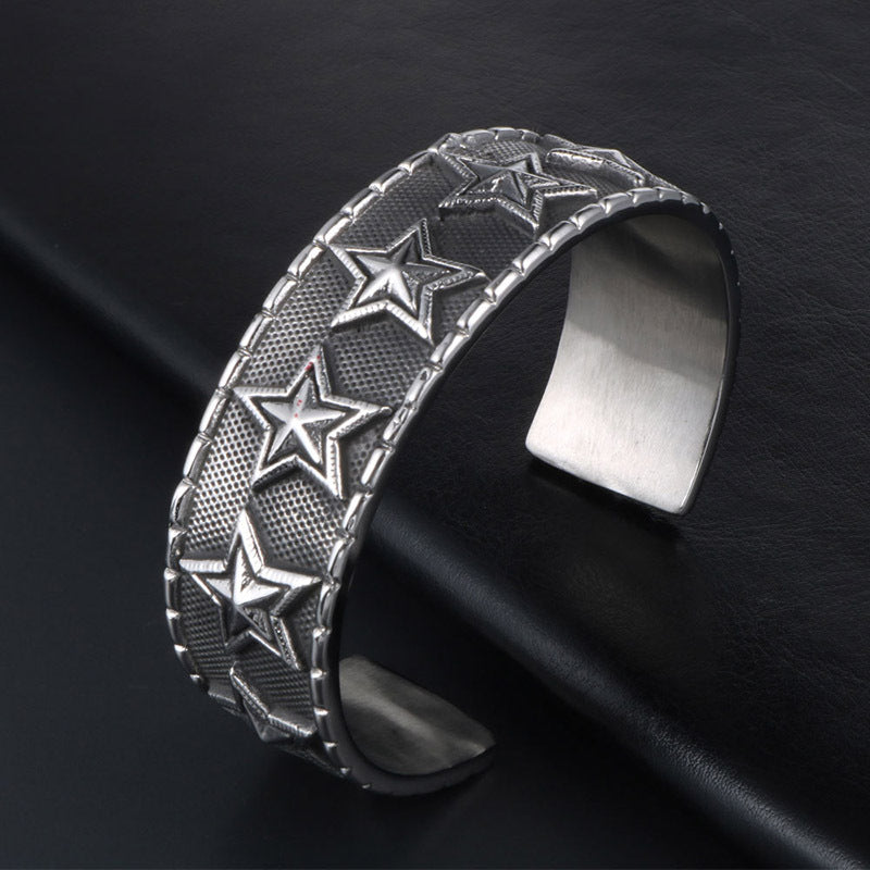 Retro Pentagram Punk Bracelet for Men - Trendy Wide Version with Personalized Flair