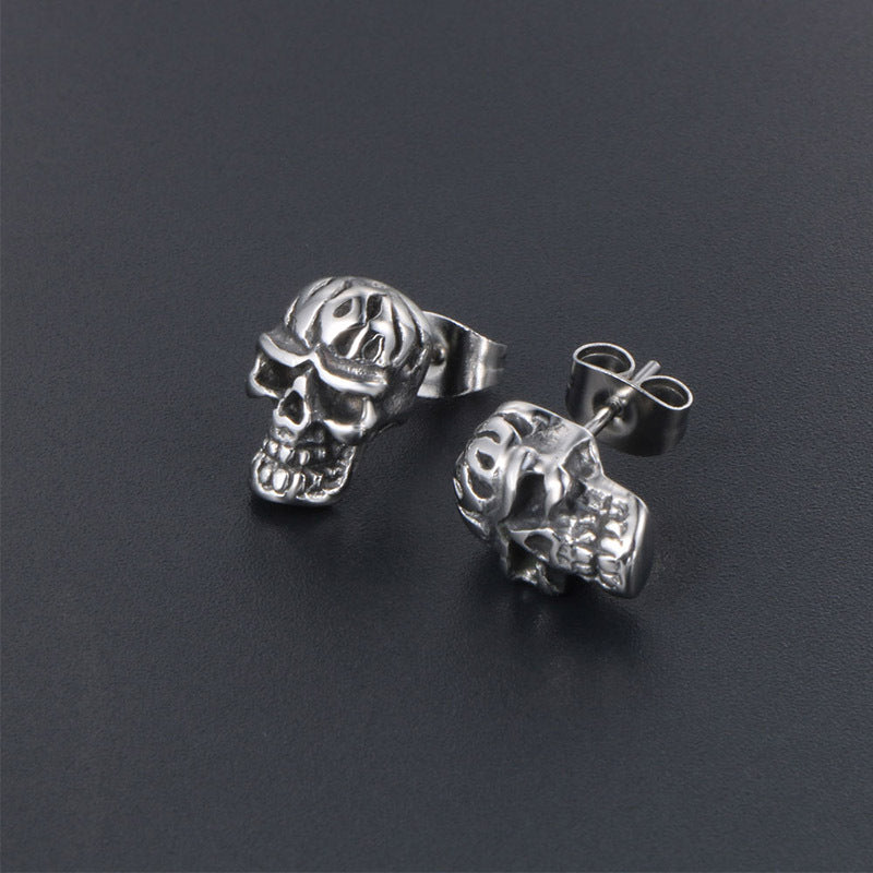 Edgy Titanium Steel Skull Stud Earrings for Men - Stylish Ear Accessories