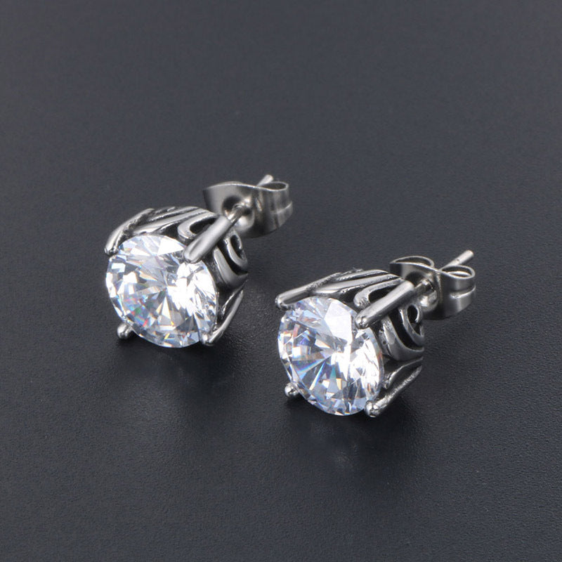 Couple's Retro Personalized Zircon Stud Earrings in Korean Titanium Steel - Stylish Ear Buckles for Him and Her