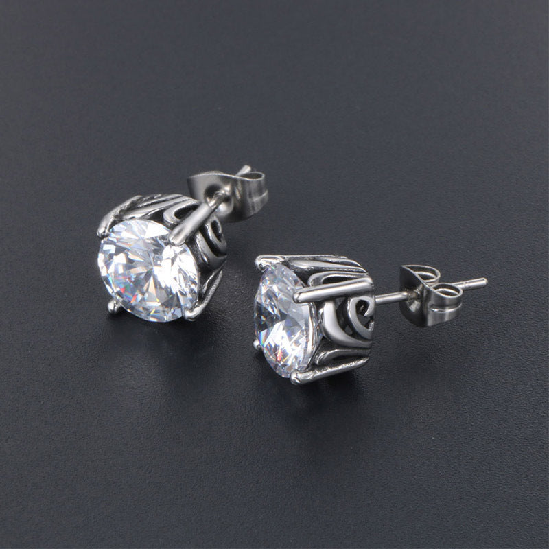 Couple's Retro Personalized Zircon Stud Earrings in Korean Titanium Steel - Stylish Ear Buckles for Him and Her