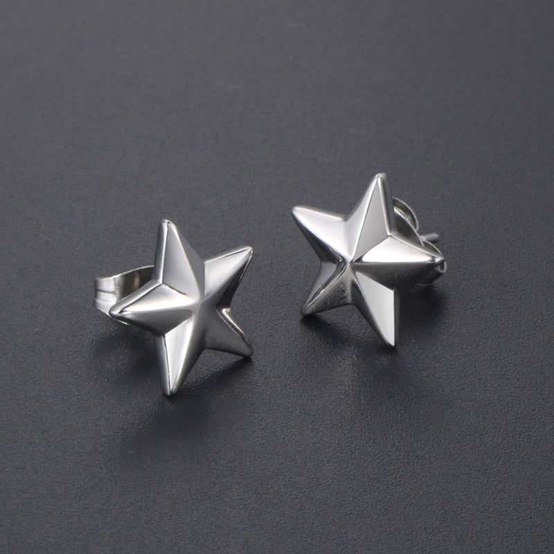 Personalized Titanium Steel Men’s Stud Earrings - Unique Glossy Pentagram Style