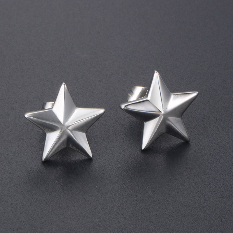 Personalized Titanium Steel Men’s Stud Earrings - Unique Glossy Pentagram Style