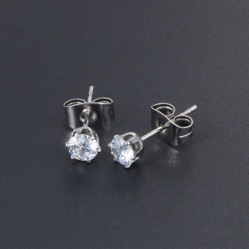 Men's Titanium Steel Zircon Stud Earrings - Elegant Gift for Valentine's Day