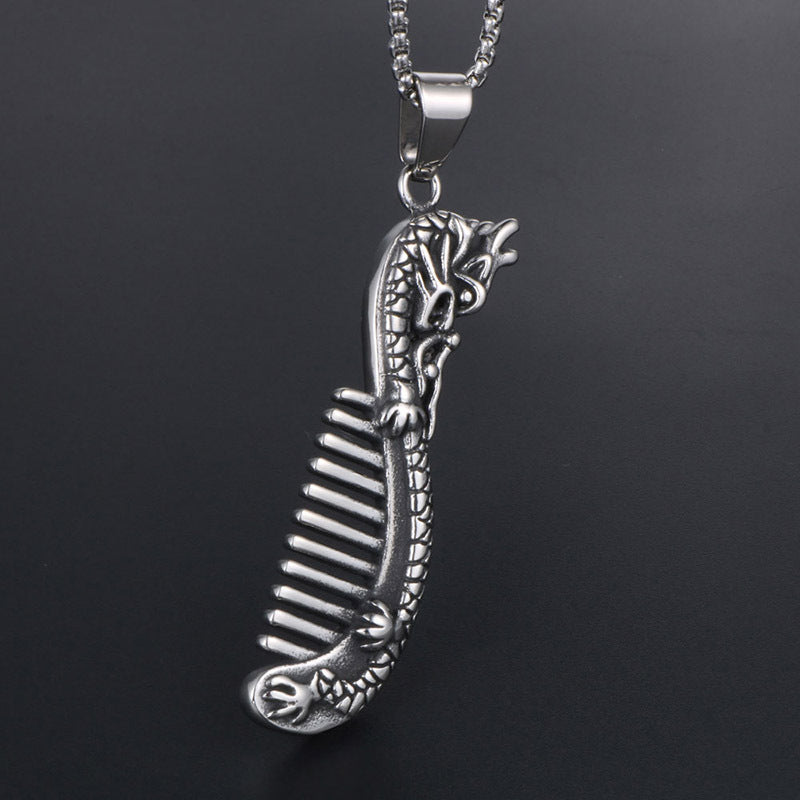 Retro-Inspired Titanium Steel Pendant Necklace for Men - Chinese Style Jewelry with Unique Comb Design