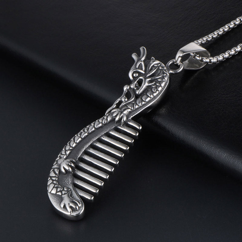 Retro-Inspired Titanium Steel Pendant Necklace for Men - Chinese Style Jewelry with Unique Comb Design