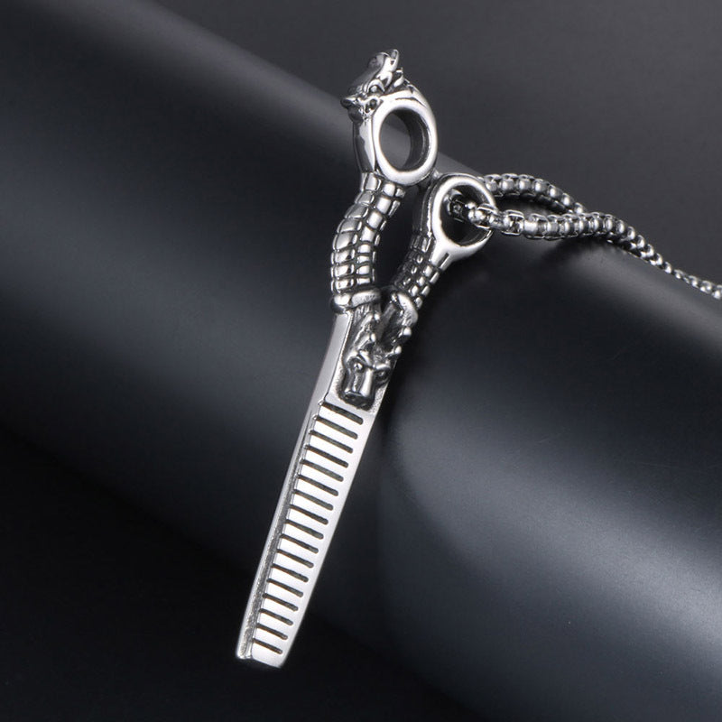 Dragon Scissors Pendant Necklace in Titanium Steel for Men - Stylish European and American Jewelry