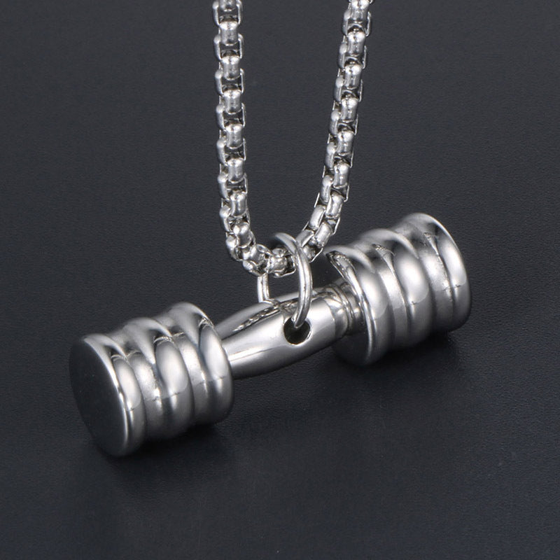 Titanium Steel Fitness Dumbbell Pendant Necklace for Men - European and American Fashion Couple Jewelry