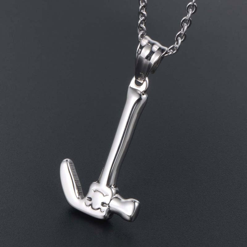 Trendy Mini Hammer Pendant Necklace in Titanium Steel for Men