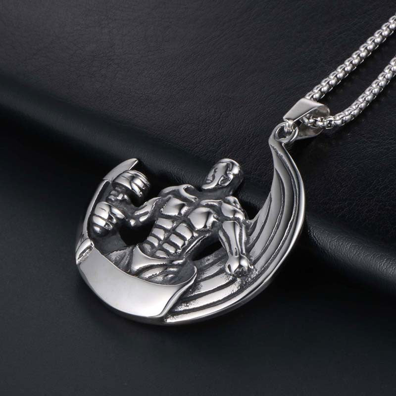 Custom Titanium Steel Hercules Weightlifting Pendant Necklace for Men - Korean Style Wholesale