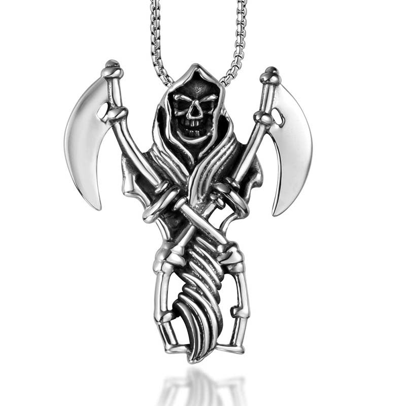 Titanium Steel Skull Reaper Sickle Pendant Necklace for Men - Trendy Accessories