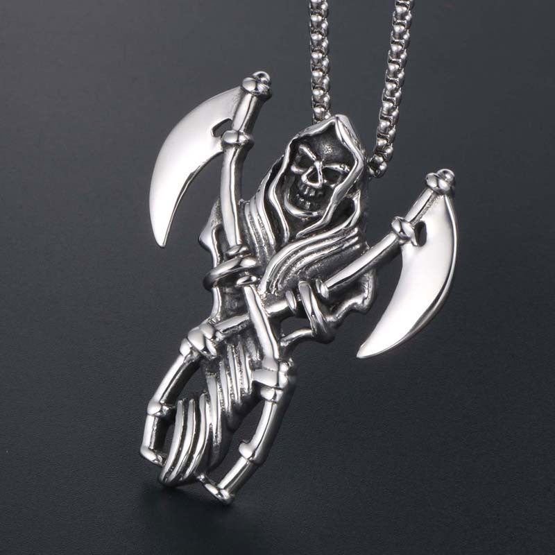 Titanium Steel Skull Reaper Sickle Pendant Necklace for Men - Trendy Accessories