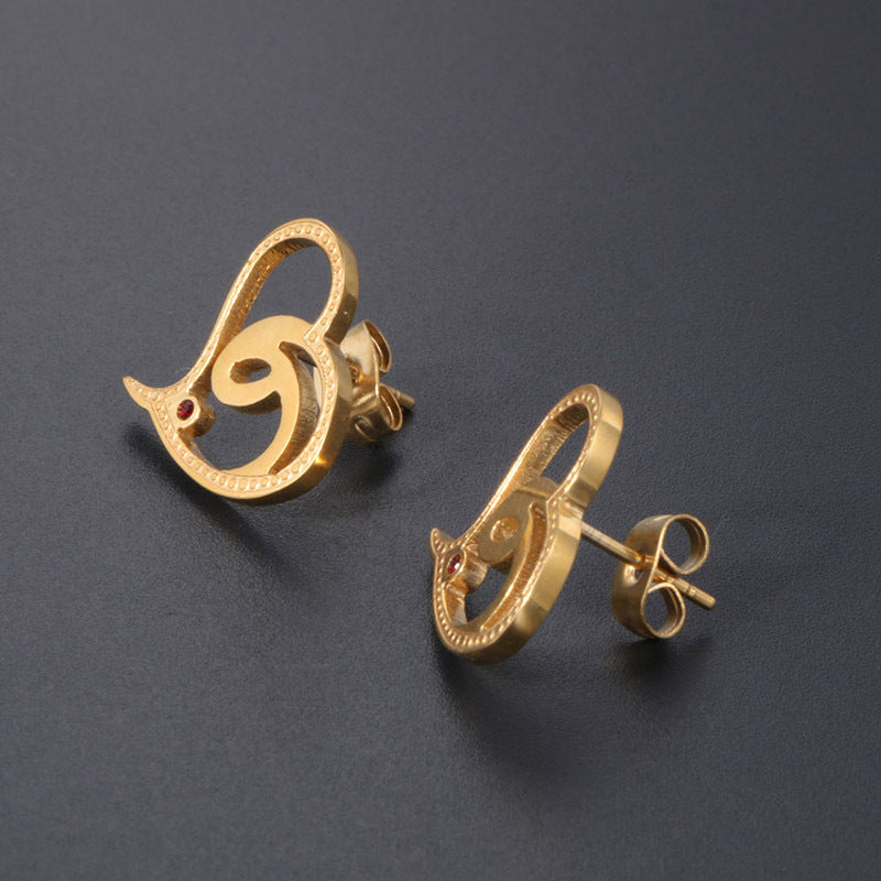 Elegant Gold-Plated Titanium Steel Stud Earrings for Wholesale, Perfect Gift for Birthdays and Romantic Occasions