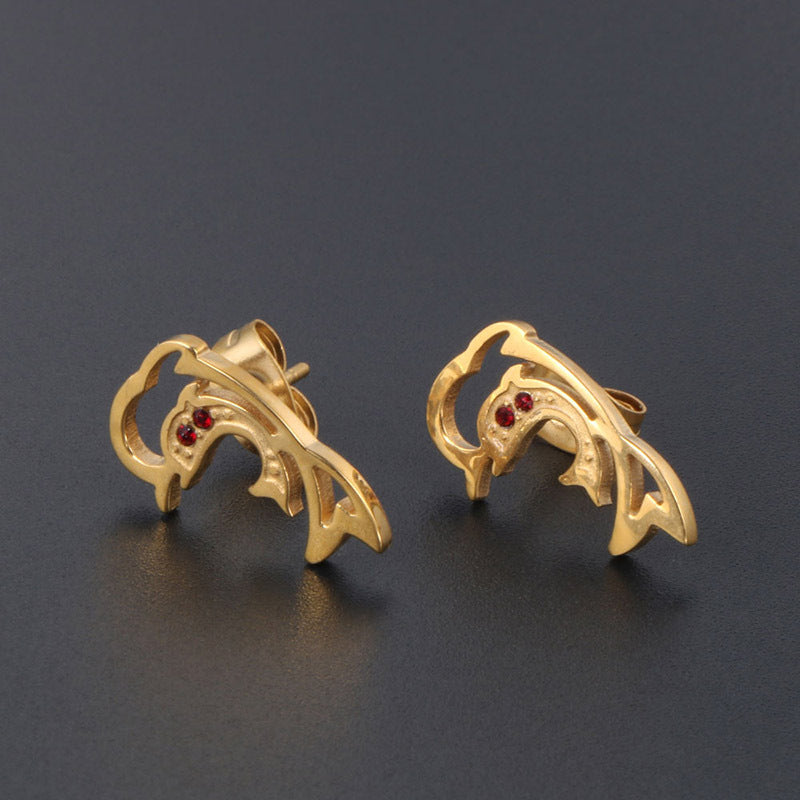 Chic 18K Gold Plated Dolphin Diamond Stud Earrings for Women - Japanese and Korean Inspired Jewelry