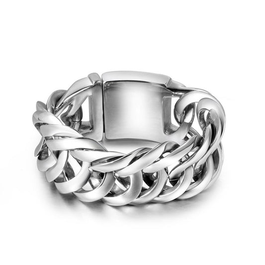 Customized Extra-Wide Titanium Steel Men's Bracelet with Rugged Rock Chain for Wholesale Jewelry