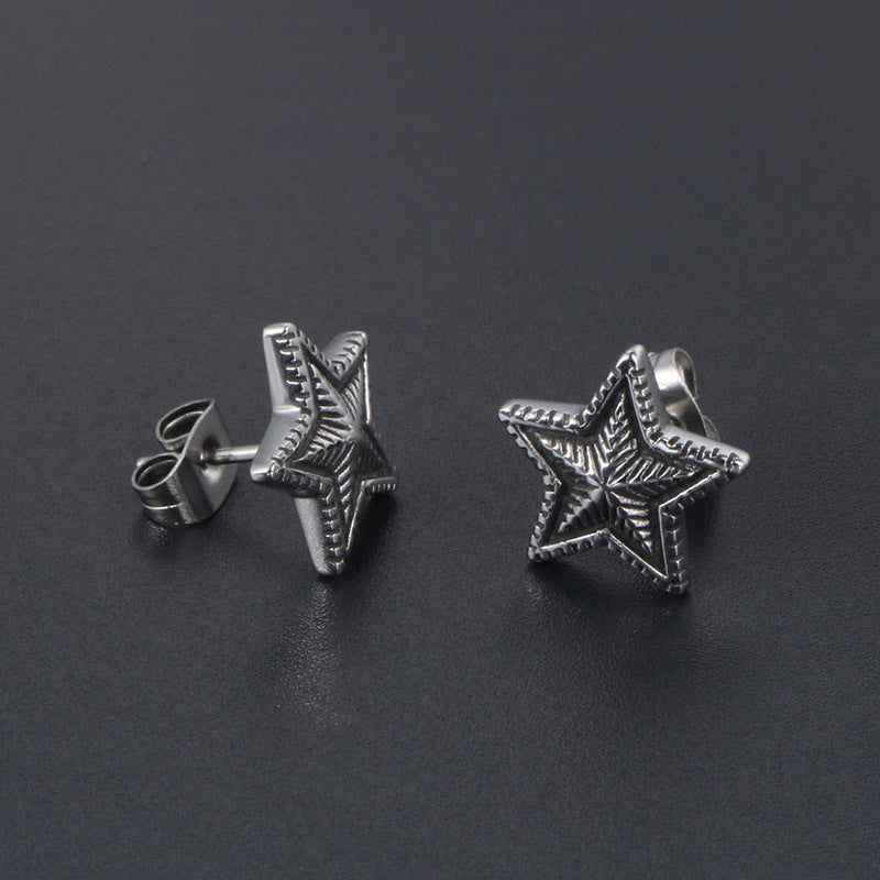 Vintage-Inspired Titanium Steel Star Earrings - Unisex Jewelry from Japan & South Korea, Ideal Gift for Everyone