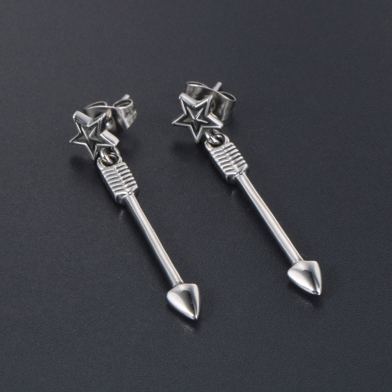 Trendy Personalized Titanium Steel Star Sword Earrings for Youth