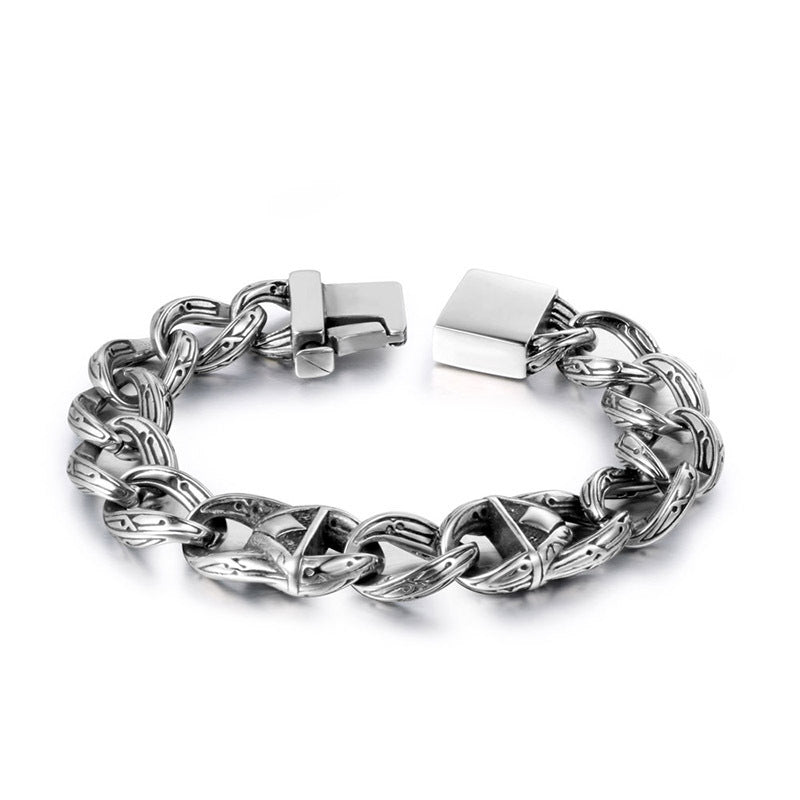 Stylish Men's Titanium Steel Hip-Hop Rock Pattern Bracelet - Fashionable Wholesale Accessory