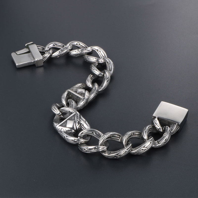 Stylish Men's Titanium Steel Hip-Hop Rock Pattern Bracelet - Fashionable Wholesale Accessory